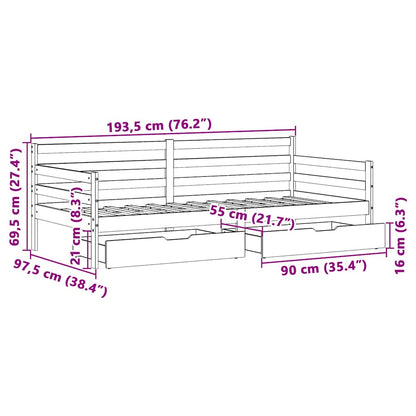 Daybed med Skuffer 90x190 Cm Massivt Fyrretræ Hvid - billede 12
