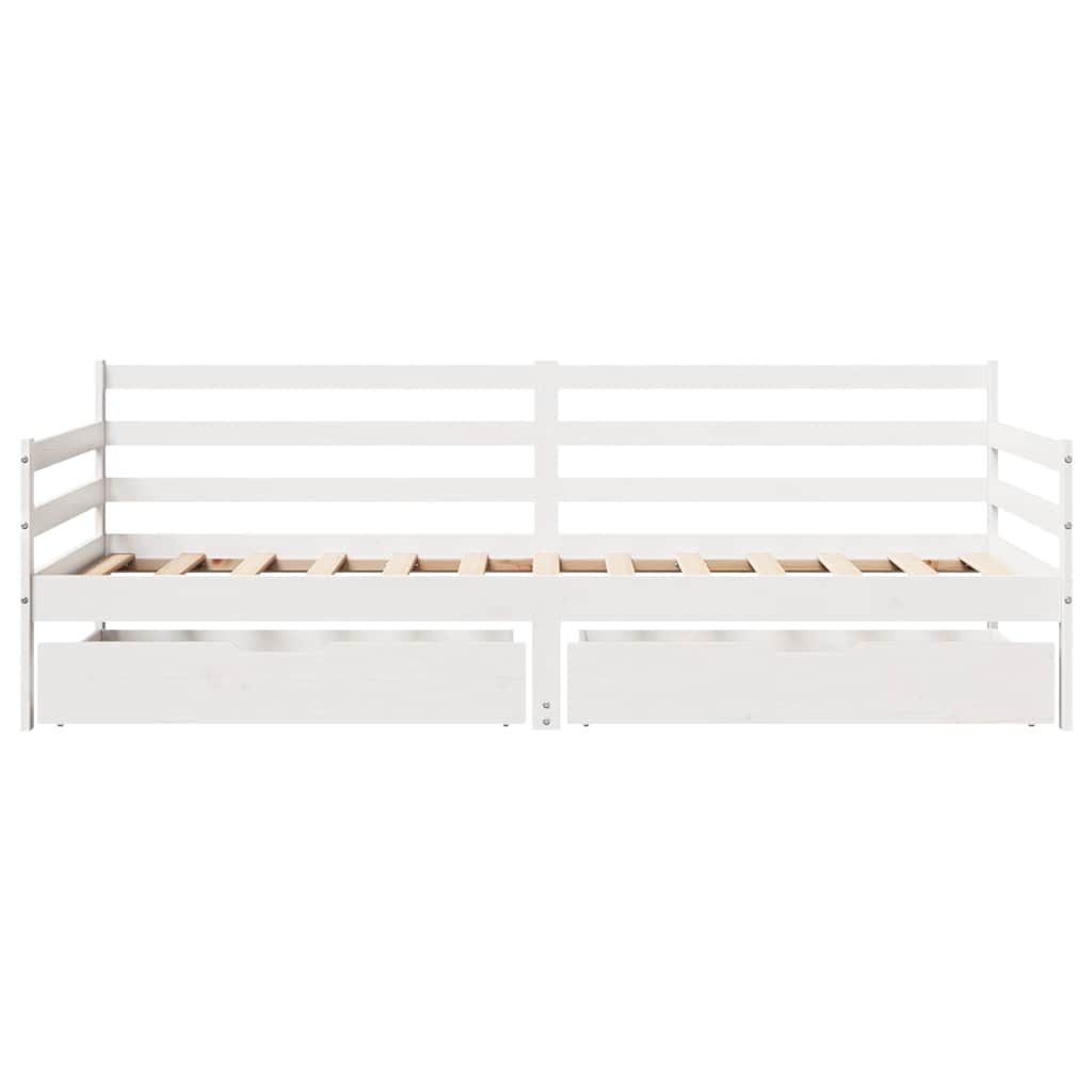 Daybed med Skuffer 90x190 Cm Massivt Fyrretræ Hvid - billede 4
