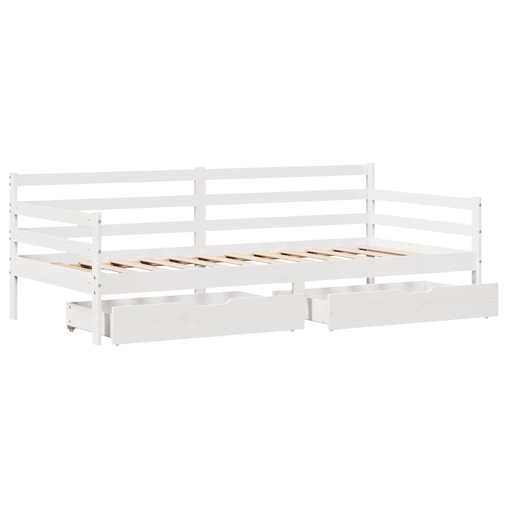 Daybed med Skuffer 90x190 Cm Massivt Fyrretræ Hvid - billede 9