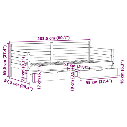 Daybed Med Skuffer 90x200 Cm Massivt Fyrretræ - Billede 12