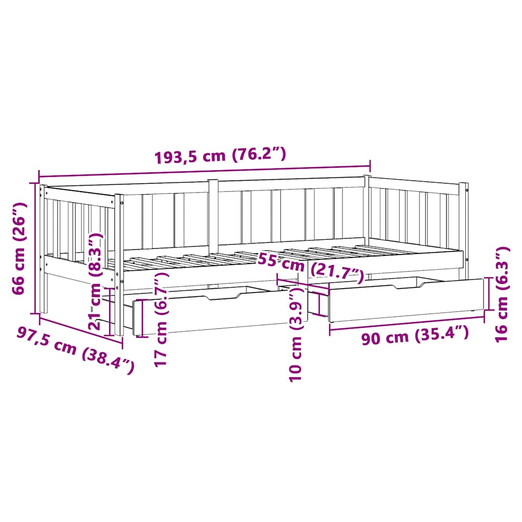 Daybed Med Skuffer Massivt Fyrretræ
