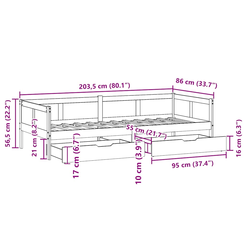 Daybed Med Skuffer Massivt Fyrretræ