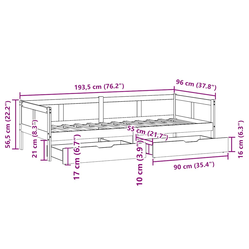 Daybed Med Skuffer Massivt Fyrretræ