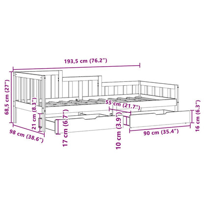 Daybed Med Skuffer 90X190 Cm Massivt Fyrretræ Hvid