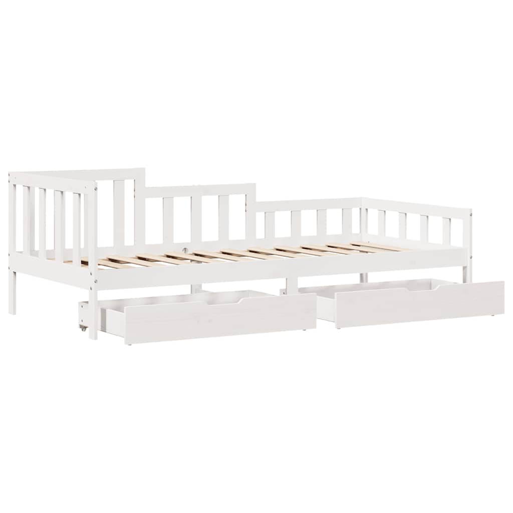 Daybed Med Skuffer 90X190 Cm Massivt Fyrretræ Hvid
