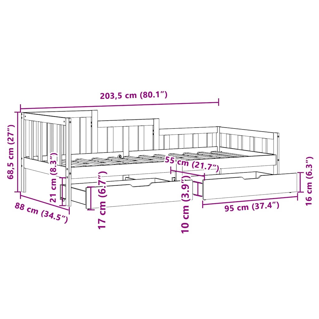 Daybed Med Skuffer Massivt Fyrretræ - Billede 12