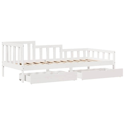 Daybed Med Skuffer 80X200 Cm Massivt Fyrretræ Hvid