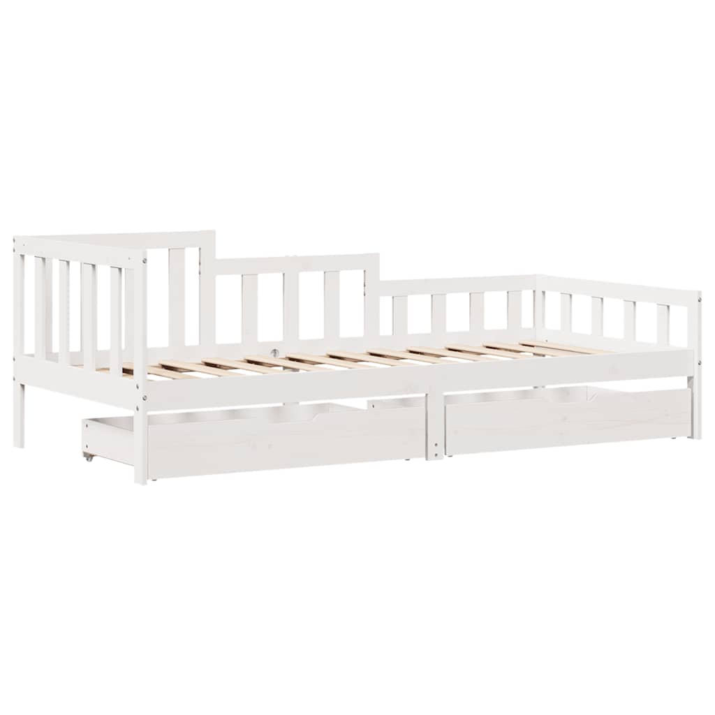 Daybed Med Skuffer 90X200 Cm Massivt Fyrretræ Hvid