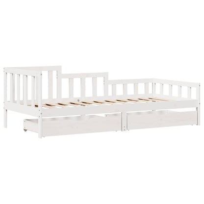 Daybed Med Skuffer 90X200 Cm Massivt Fyrretræ Hvid