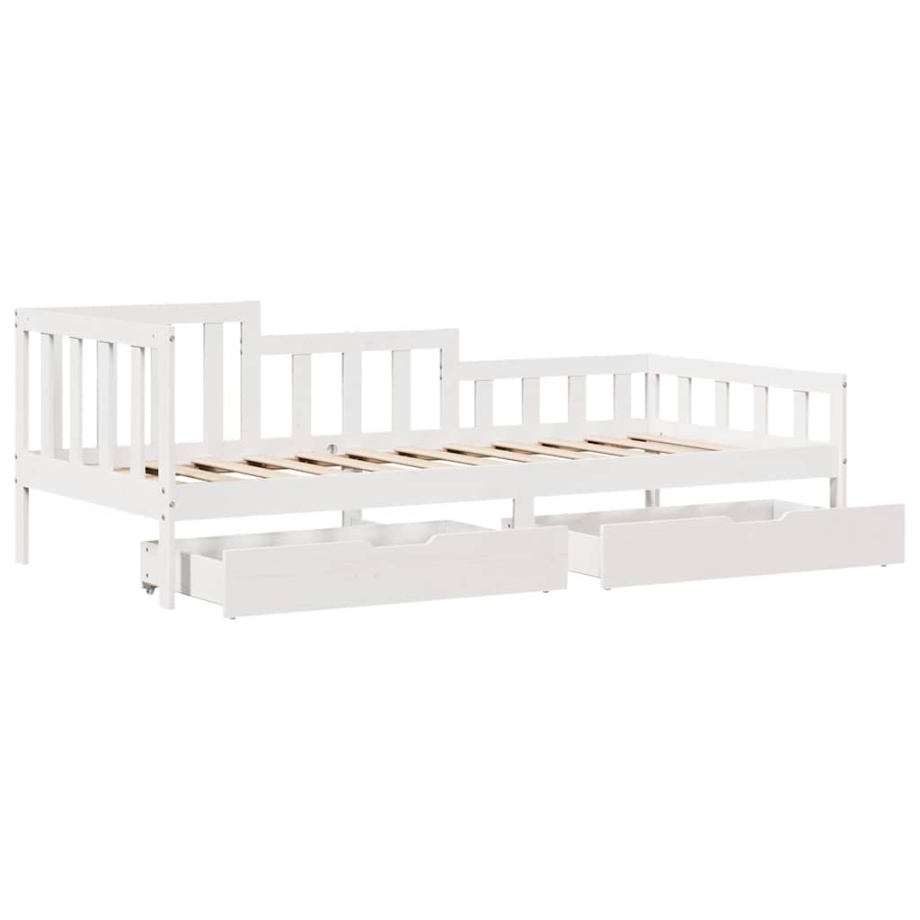 Daybed Med Skuffer 90X200 Cm Massivt Fyrretræ Hvid
