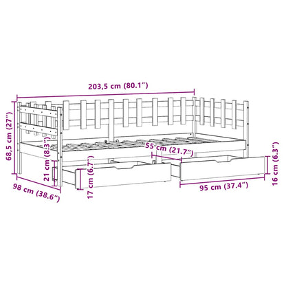 Daybed Med Skuffer 80X200 Cm Massivt Fyrretræ Hvid