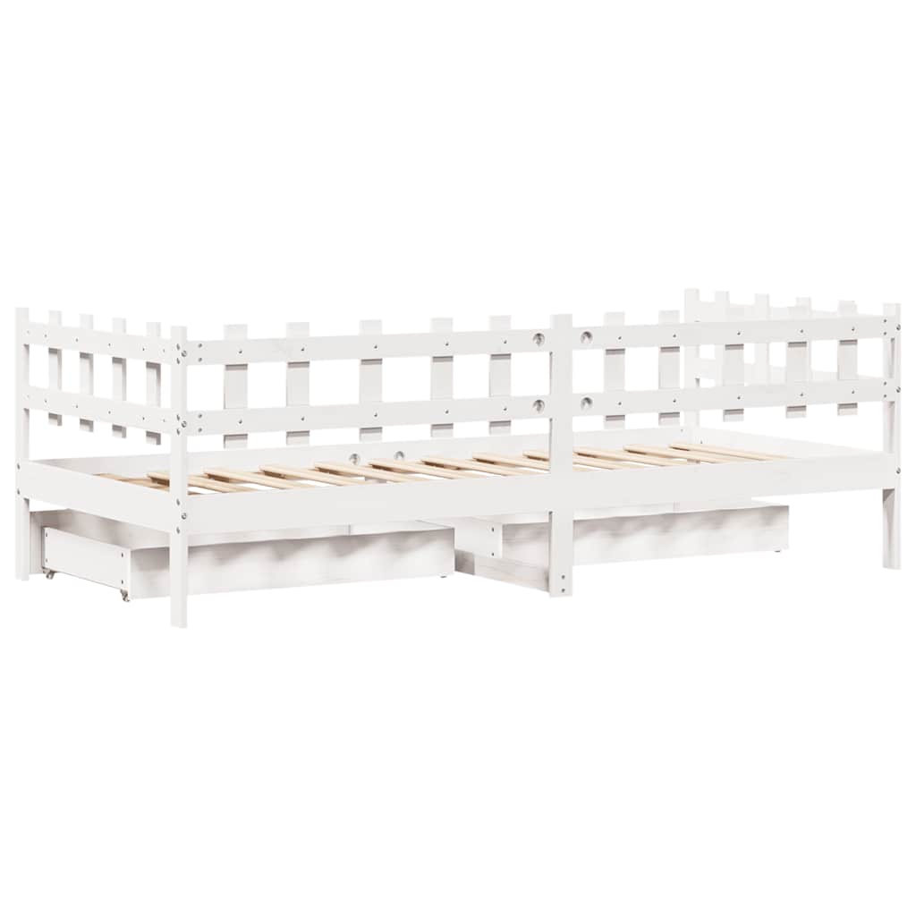 Daybed Med Skuffer 80X200 Cm Massivt Fyrretræ Hvid