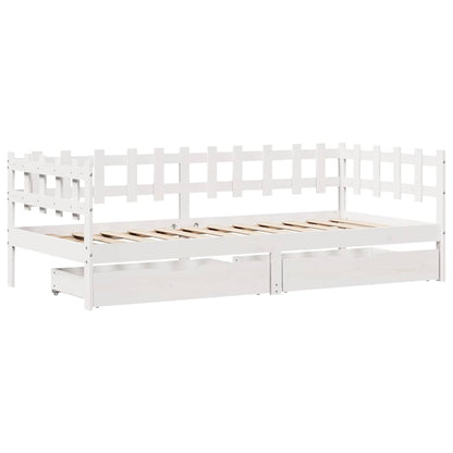 Daybed Med Skuffer 90X200 Cm Massivt Fyrretræ Hvid