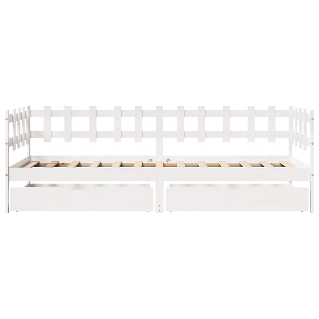 Daybed Med Skuffer 90X200 Cm Massivt Fyrretræ Hvid