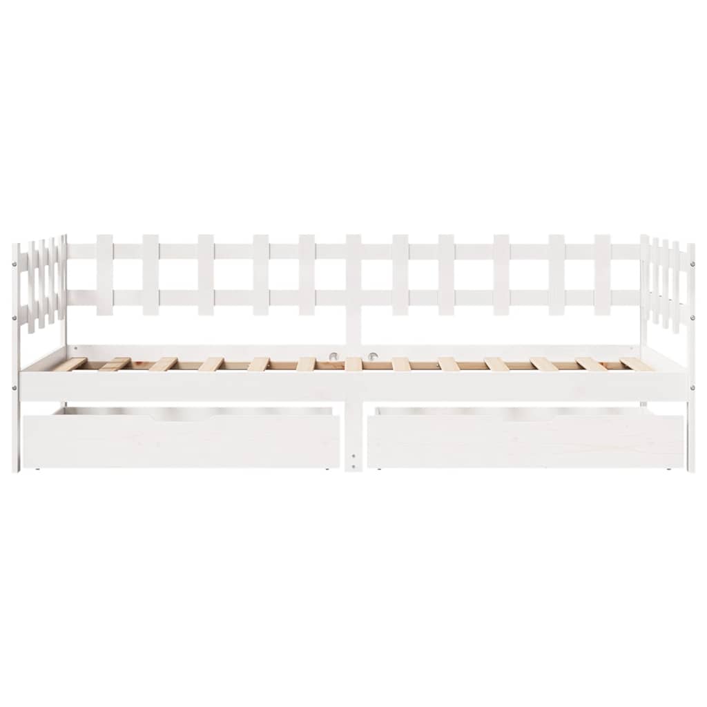 Daybed Med Skuffer 90X190 Cm Massivt Fyrretræ Hvid