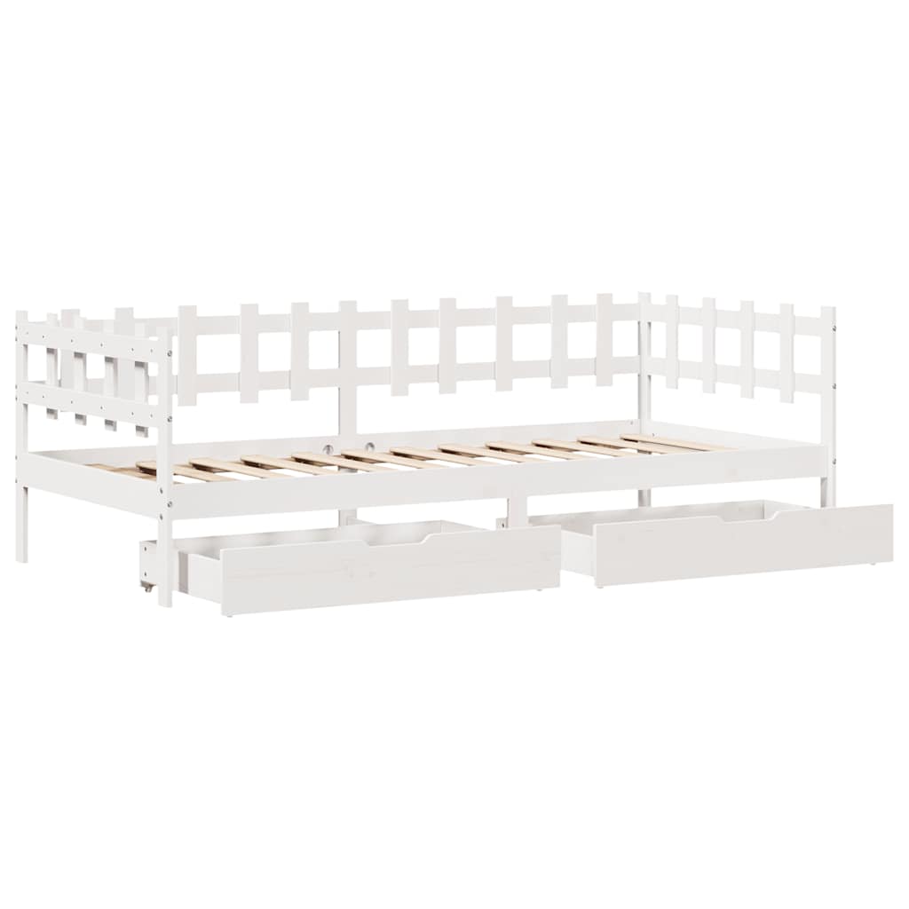 Daybed Med Skuffer 90X190 Cm Massivt Fyrretræ Hvid