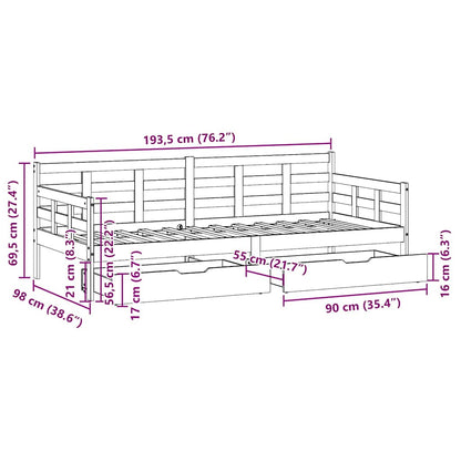 Daybed Med Skuffer Massivt Fyrretræ
