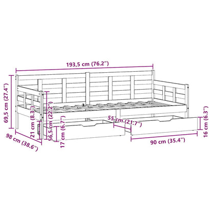 Daybed Med Skuffer Massivt Fyrretræ