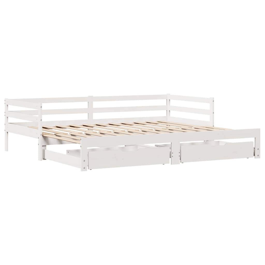 Daybed med Skuffer 90x200 Cm Massivt Fyrretræ Hvid - billede 3
