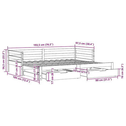 Daybed Med Udtræk Skuffer 90x190 Cm Massivt Fyrretræ Gyldenbrun - Billede 12