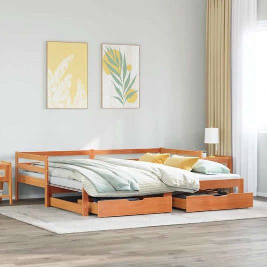 Daybed Med Udtræk Skuffer 90x190 Cm Massivt Fyrretræ Gyldenbrun - Hovedbillede