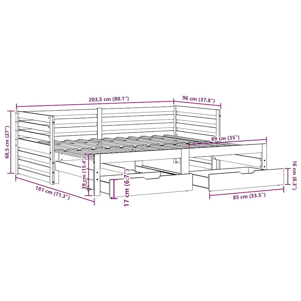 Daybed Med Skuffer Massivt Fyrretræ