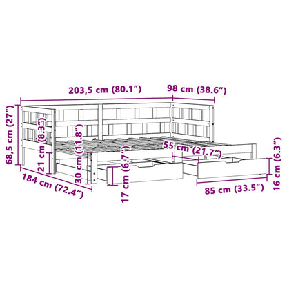 Daybed Med Udtræk Og Skuffer Uden Madras 90X200 Cm