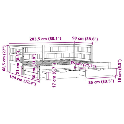 Daybed Med Udtræk Og Skuffer Uden Madras 90X200 Cm Hvid