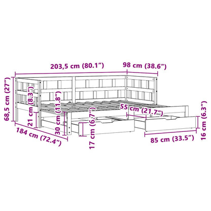 Daybed Med Udtræk Og Skuffer Uden Madras 90X200 Cm
