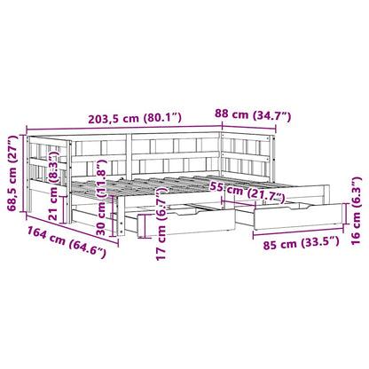 Daybed Med Udtræk Og Skuffer Uden Madras 80X200 Cm Hvid