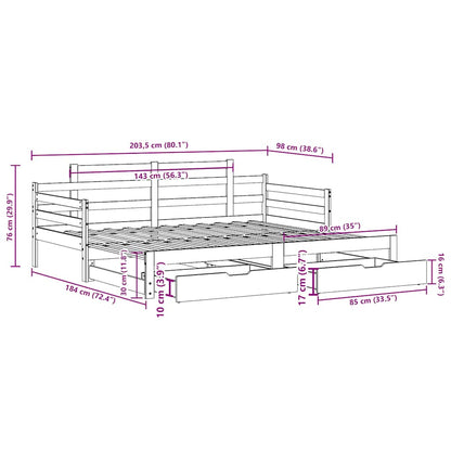 Daybed Med Udtræk Og Skuffer Uden Madras