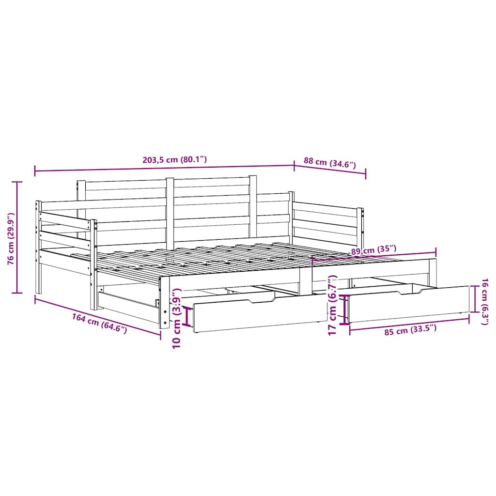 Daybed Med Udtræk Og Skuffer Uden Madras