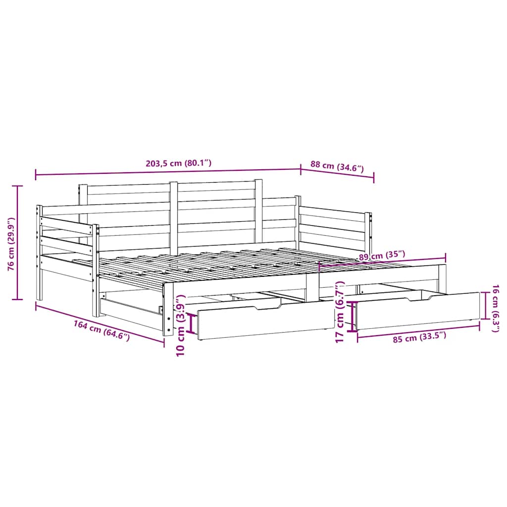 Daybed Med Udtræk Og Skuffer Uden Madras