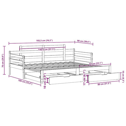 Daybed Med Udtræk Og Skuffer Uden Madras