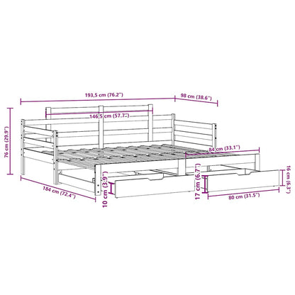 Daybed Med Udtræk Og Skuffer Uden Madras