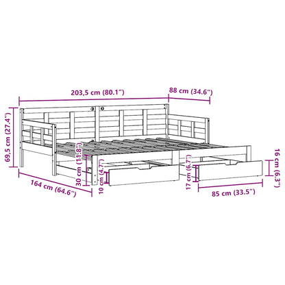 Daybed Med Udtræk Og Skuffer Uden Madras 80x200 Cm Hvid - Billede 12