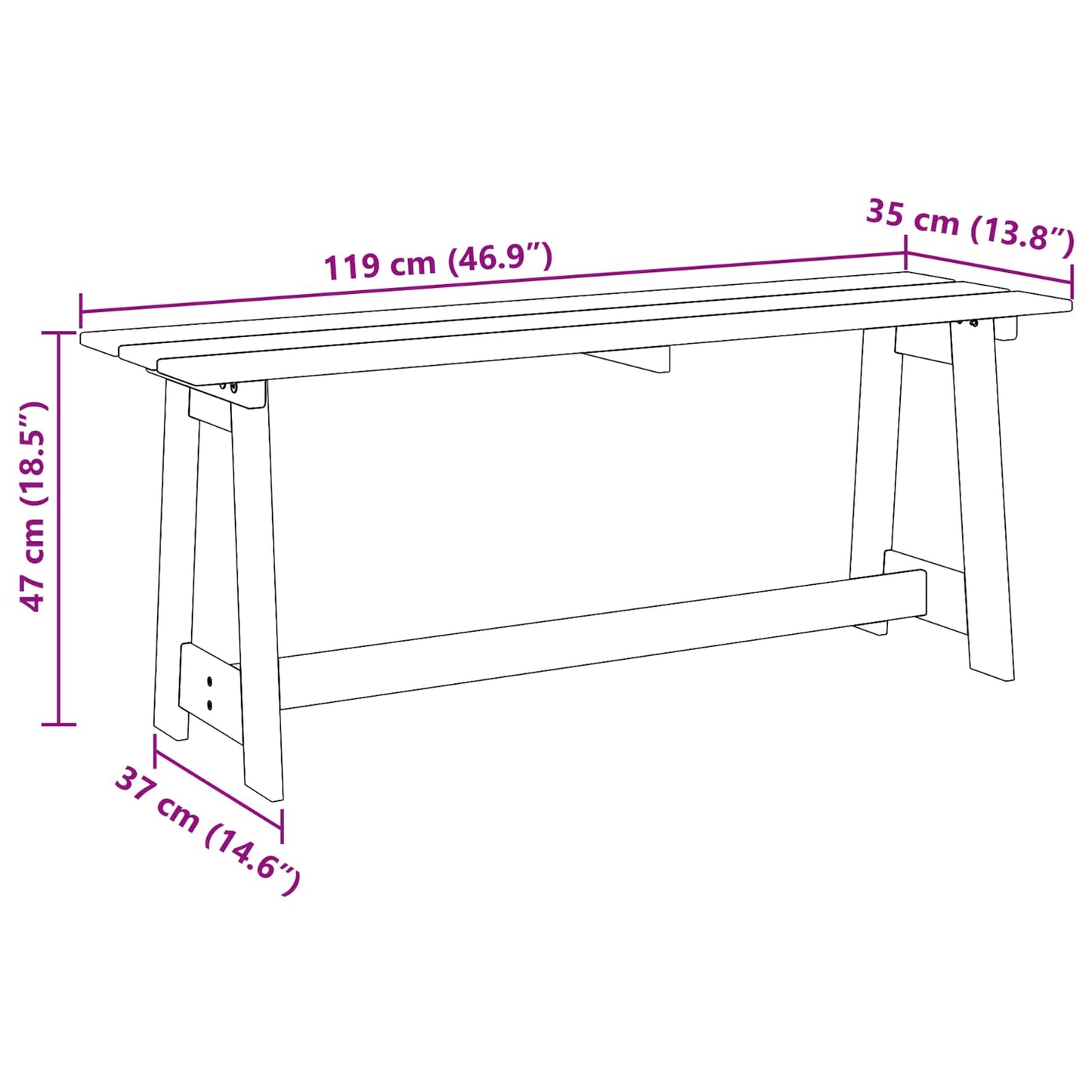 Udendørs Bænk 119 X 37 X 47 Cm Massiv Fyrretræ - Billede 9