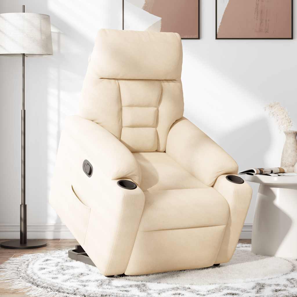 Massagestol Med Løftefunktion Mikrofiberstof Beige
