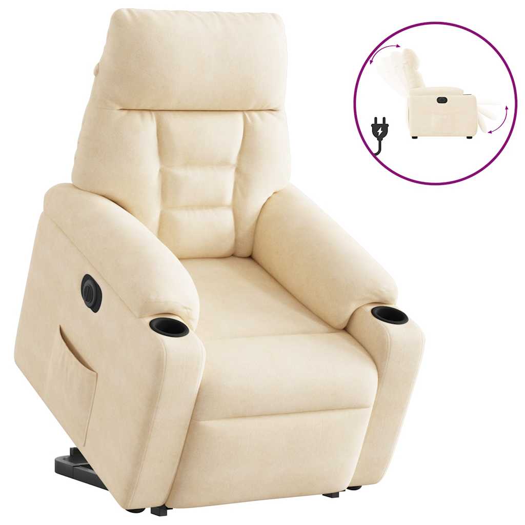 Massagestol Med Løftefunktion Mikrofiberstof Beige