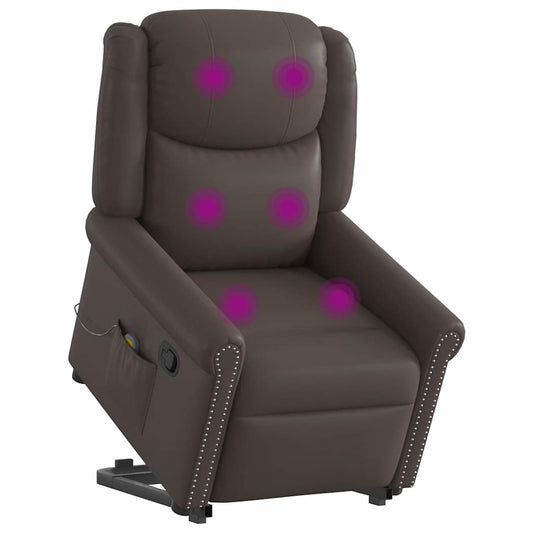 Løftestol Med Massagefunktion Kunstlæder Skinnende Brun