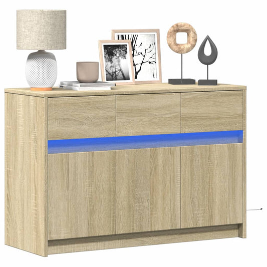 Tv-Bord Med Led-Lys 91X34X61 Cm Konstrueret Træ