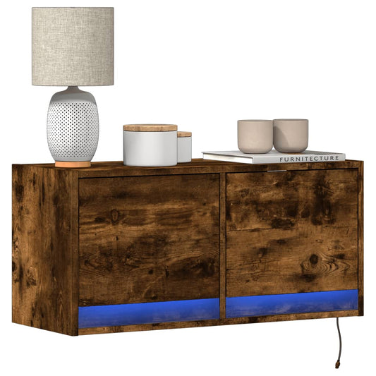 Væghængt Tv-Bord Med Led-Lys 80X31X35 Cm Etræsfarve