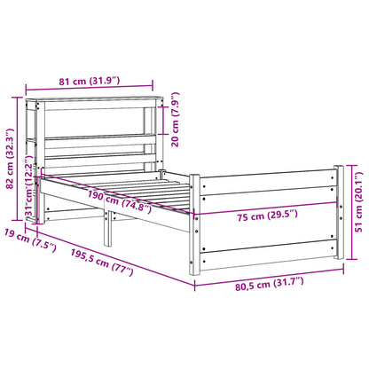 Sengeramme med Sengegavl 75x190 Cm Massivt Fyrretræ Hvid - billede 12