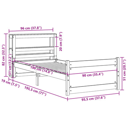 Sengeramme med Sengegavl 90x190 Cm Massivt Fyrretræ - billede 12