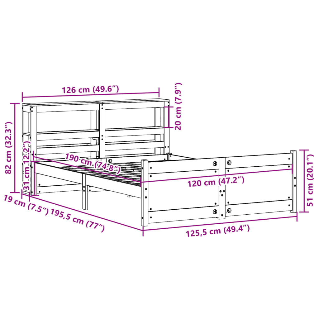 Sengeramme med Sengegavl 120x190 Cm Massivt Fyrretræ - billede 12