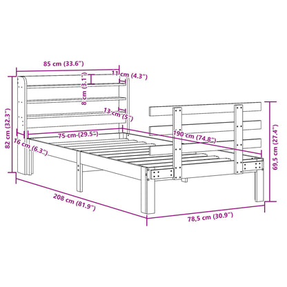 Sengeramme Med Sengegavl 75x190 Cm Massivt Fyrretræ - Billede 11