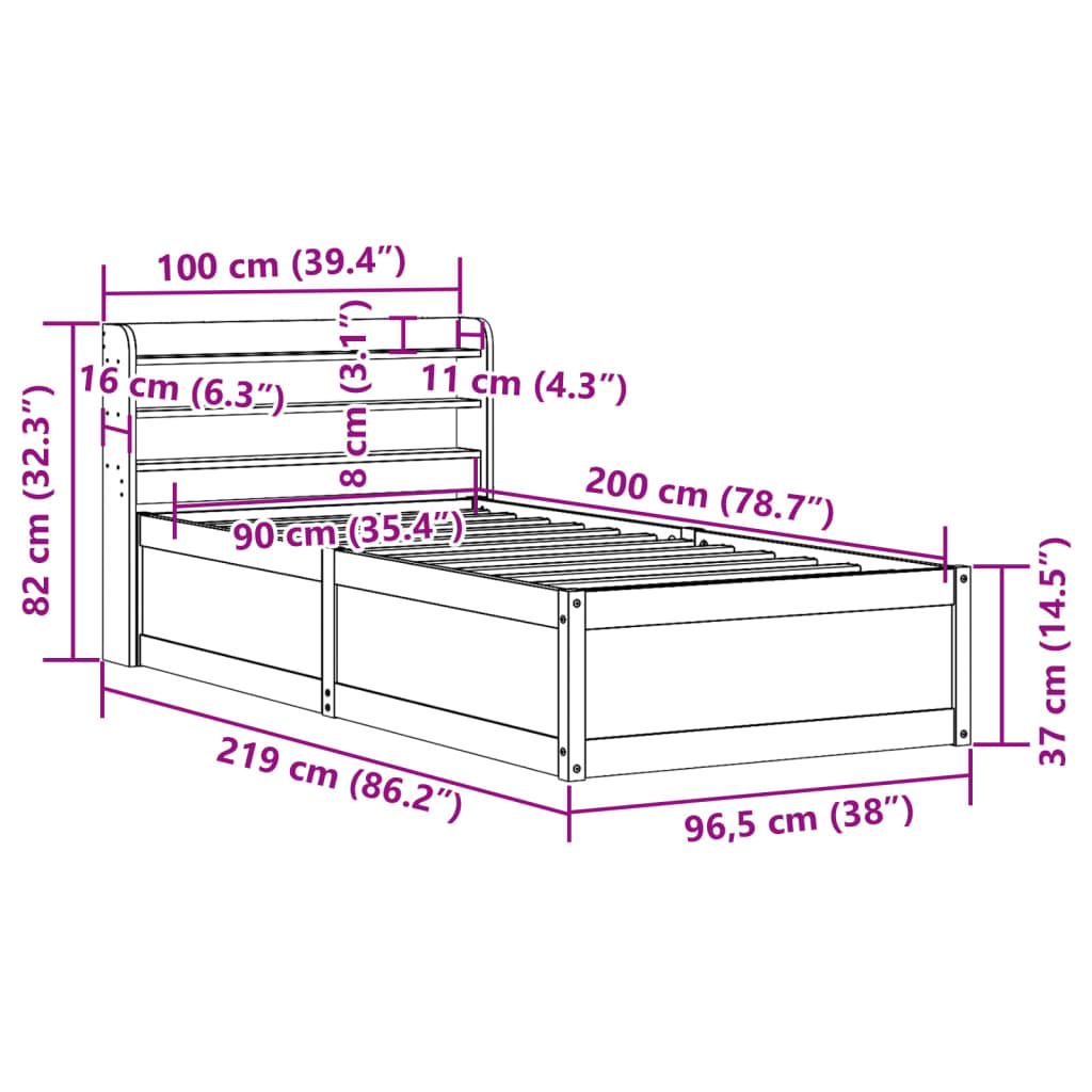 Sengeramme Med Sengegavl Massivt Fyrretræ