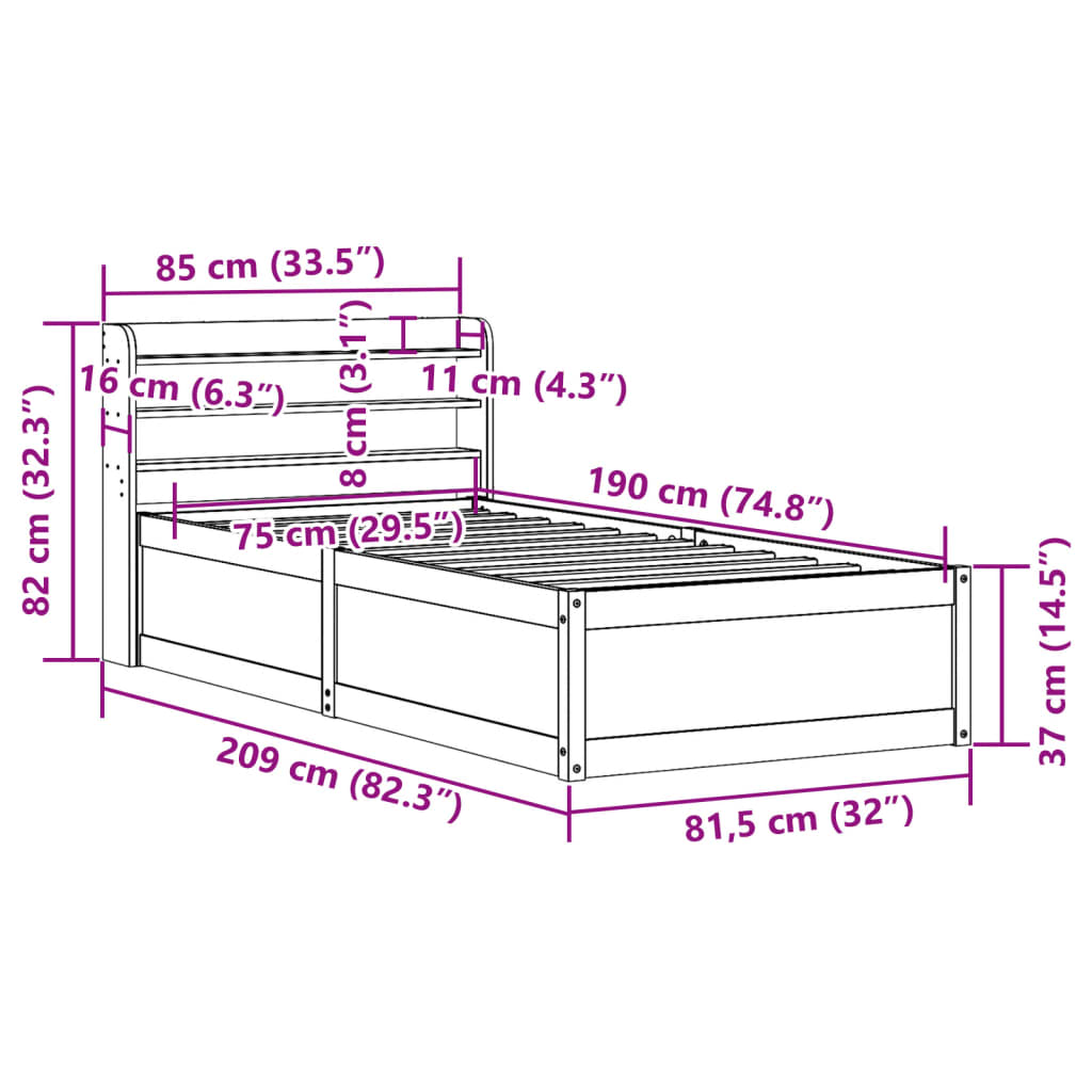 Sengeramme Med Sengegavl Massivt Fyrretræ
