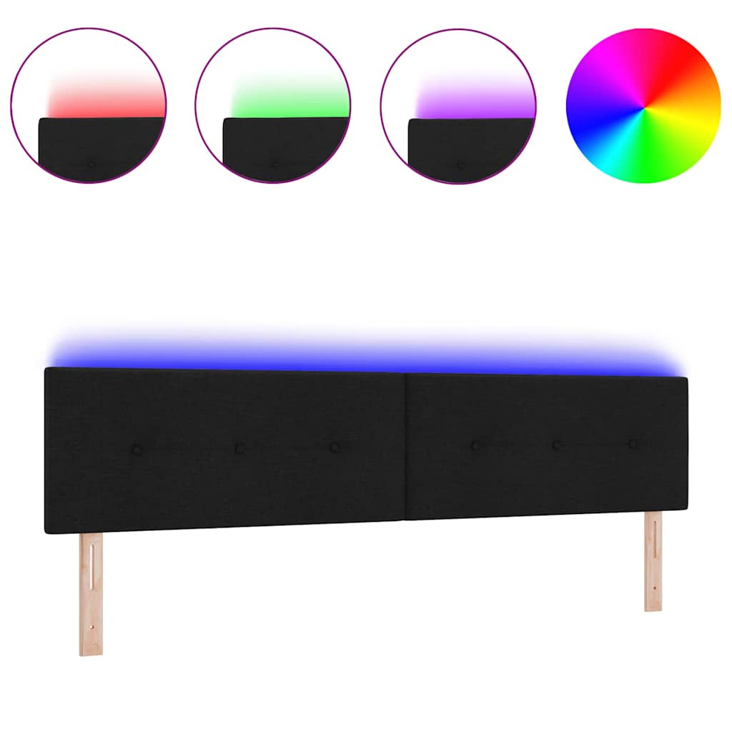 Led Sengegavl Med Led -strimmellys Sort 200 Cm Stof - Billede 3
