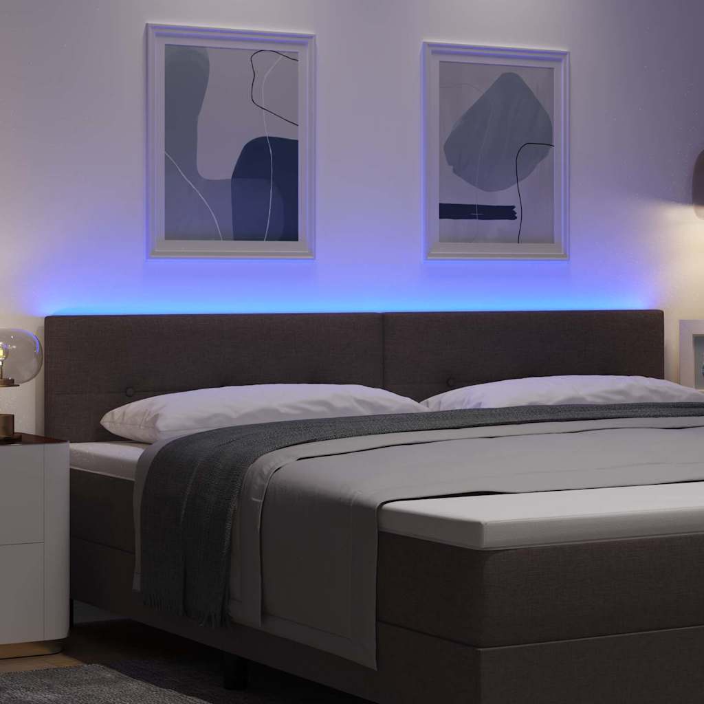 Led Sengegavl Med Led -strimmellys Mørkebrun 200 Cm Stof - Billede 5